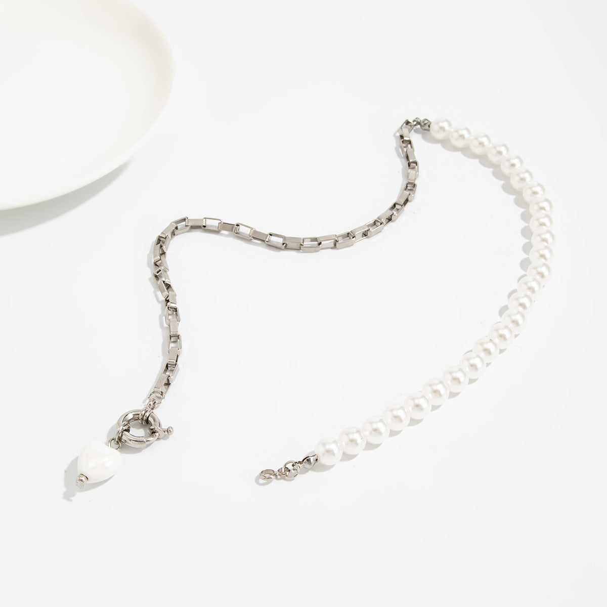 Asymmetrical Square Cross Pearl-Style Necklace