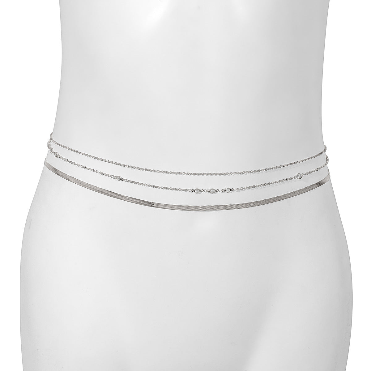 European and American Style Jewelry Set with Multi-Layer Zircon Accents and Waist Chain