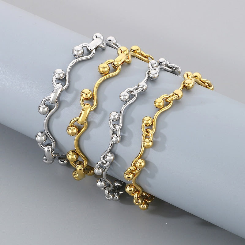 French Gentle Round Bead Twist Line Stainless Steel Twist Line Wave Round Bead Heavy Bracelet