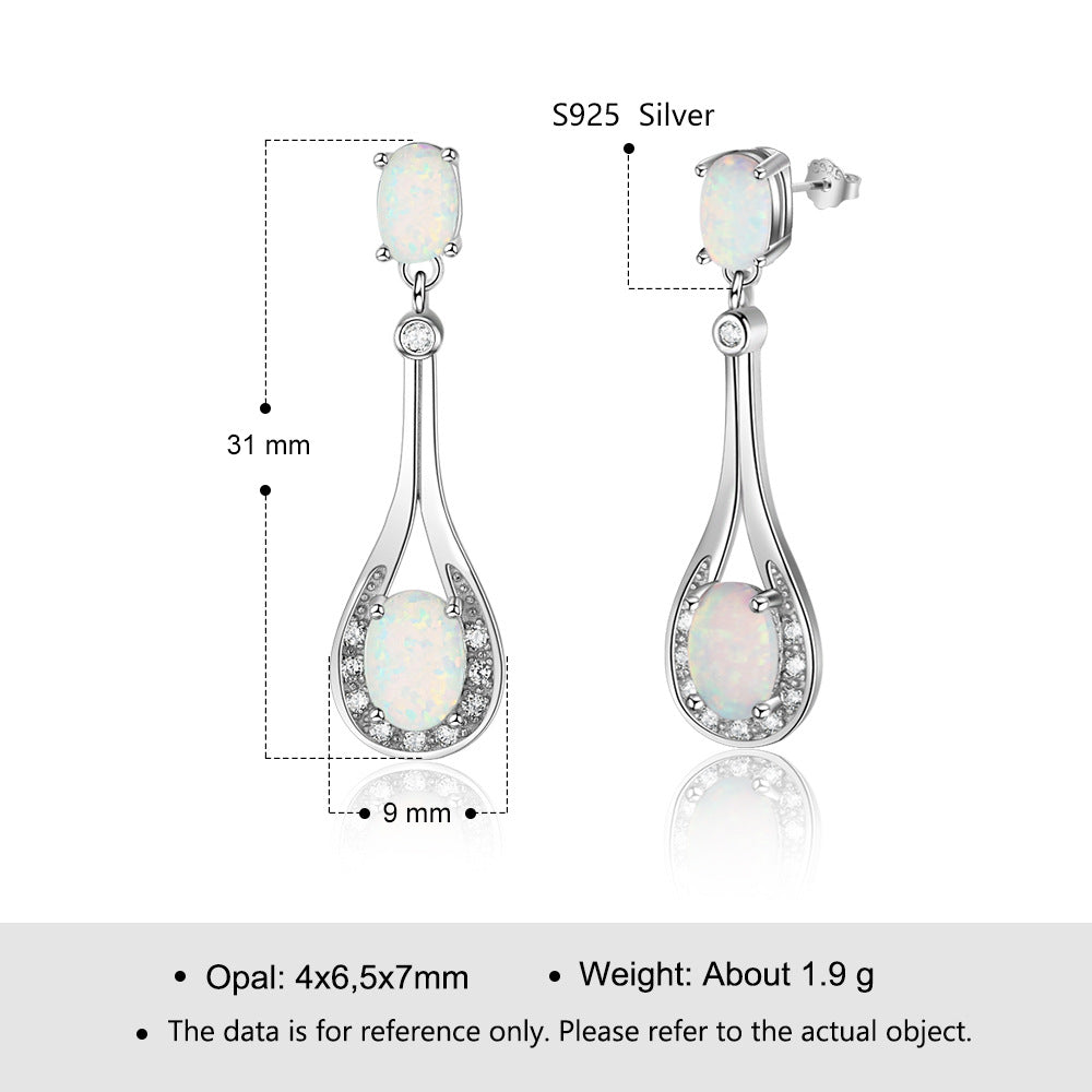 Planderful Jewelry Opal Earrings In Sterling Silver Drop Design With Zircon Accents