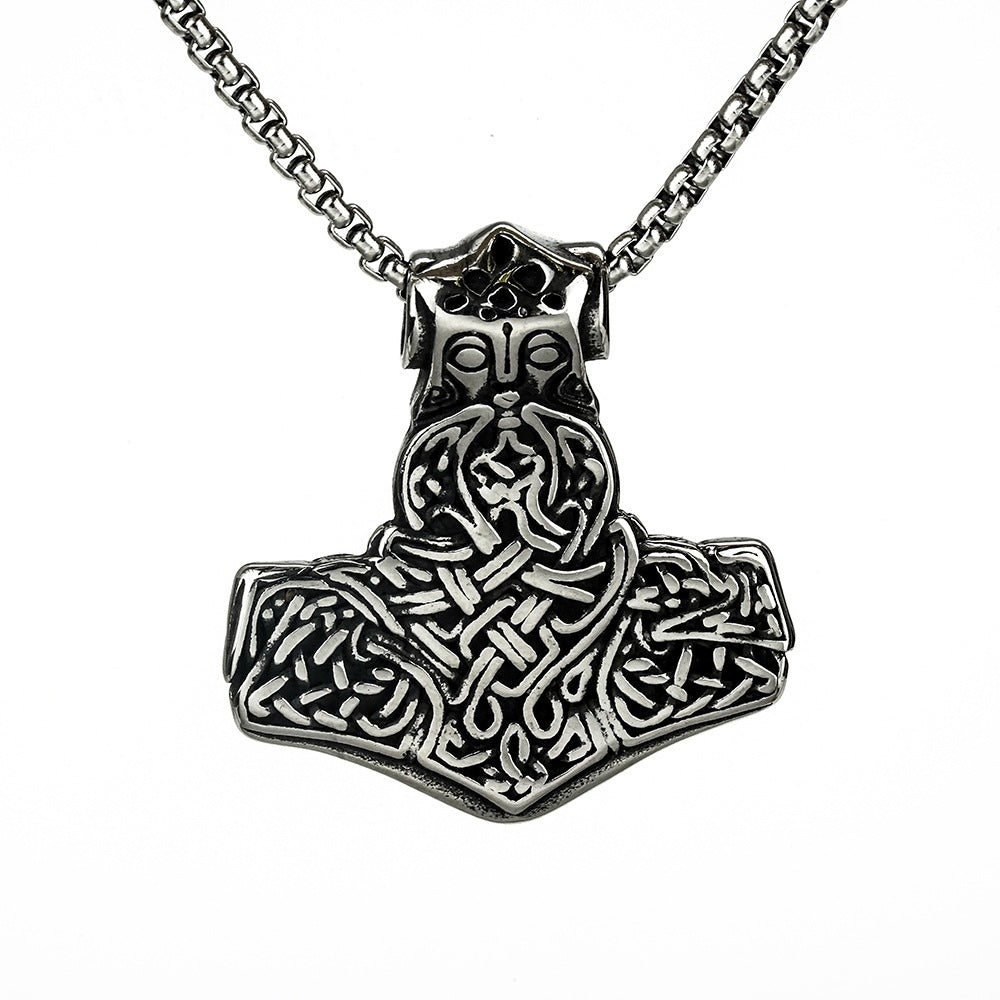 European And American Jewelry Wholesale Titanium Steel Men's Pendant Necklace Retro Viking Raytheon Hammer