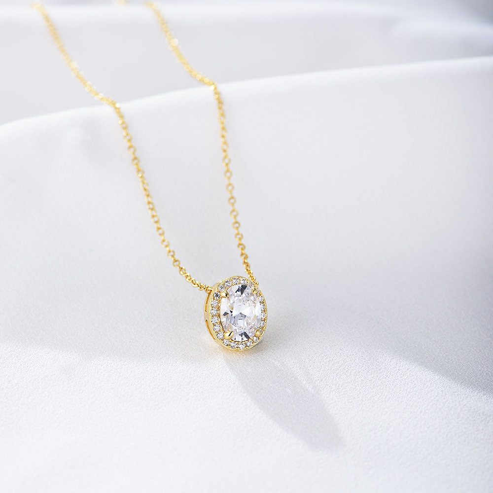S925 Sterling Silver Micro-Inlaid Zircon Necklace Full Oval Geometric Wholesale