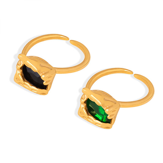 Retro Green and Black Zircon Titanium Steel Ring with Luxe Appeal