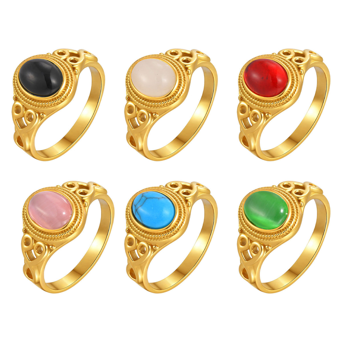 Ladies Stainless Steel Natural Stone Opal Oval Casting Ring –
