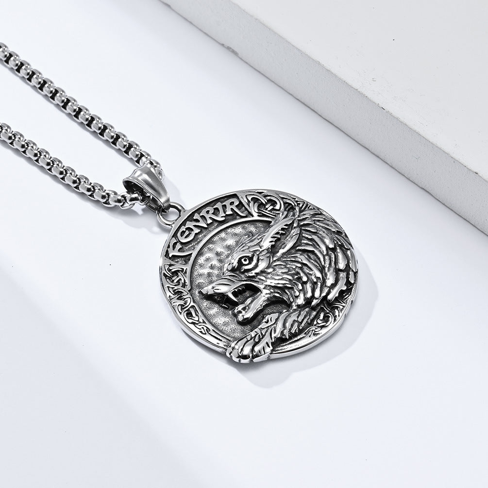 Nordic Style Fenrir Wolf Titanium Steel Necklace Pendant for Men