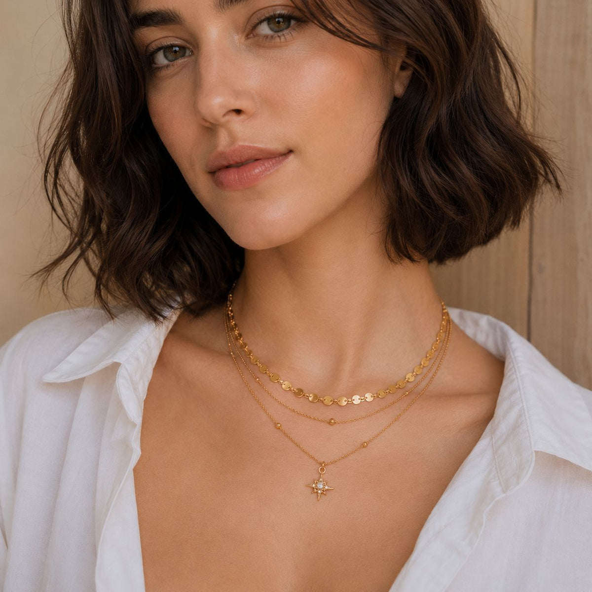 Eight-Point Star Layered Stainless Steel Necklace