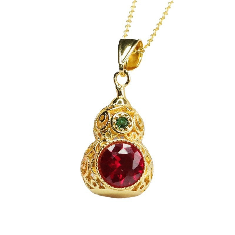 Lab-Grown Ruby Gourd Pendant — No Chain