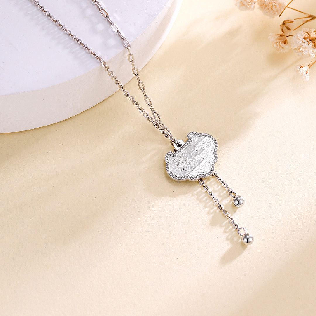 Pure Silver 999 Fu Character Ruyi Crushed Ice Necklace Fashion