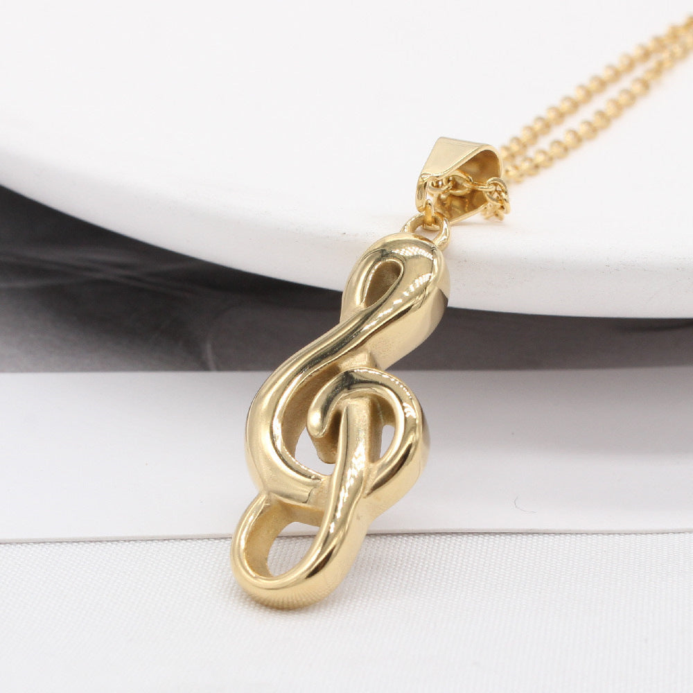 Planderful Music Note Pendant Durable Stainless Steel Unisex Necklace For Women Men Chic Everyday Genie