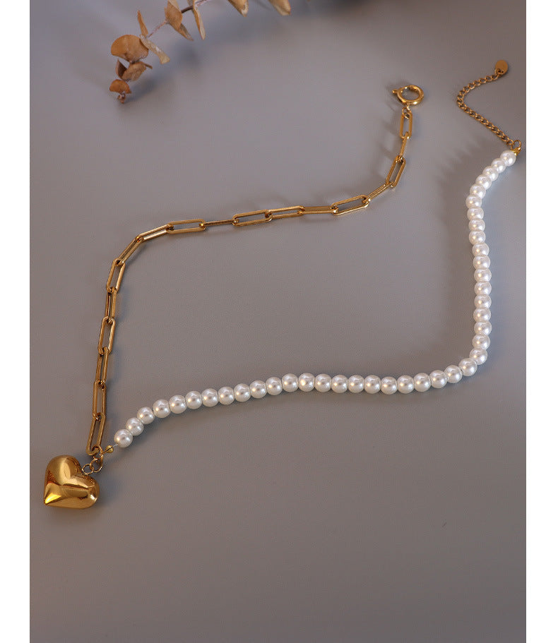 Peach Heart French Textured Pearl Necklace for Women by Planderful Collection