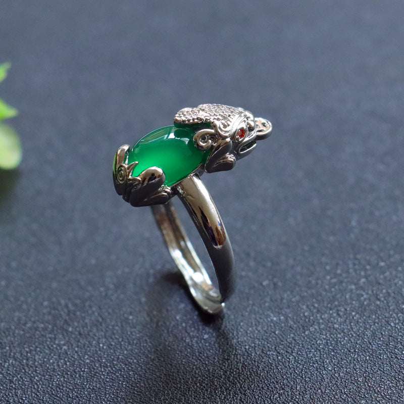 Green Chalcedony Pixiu Sterling Silver Ring from Fortune's Favor Collection