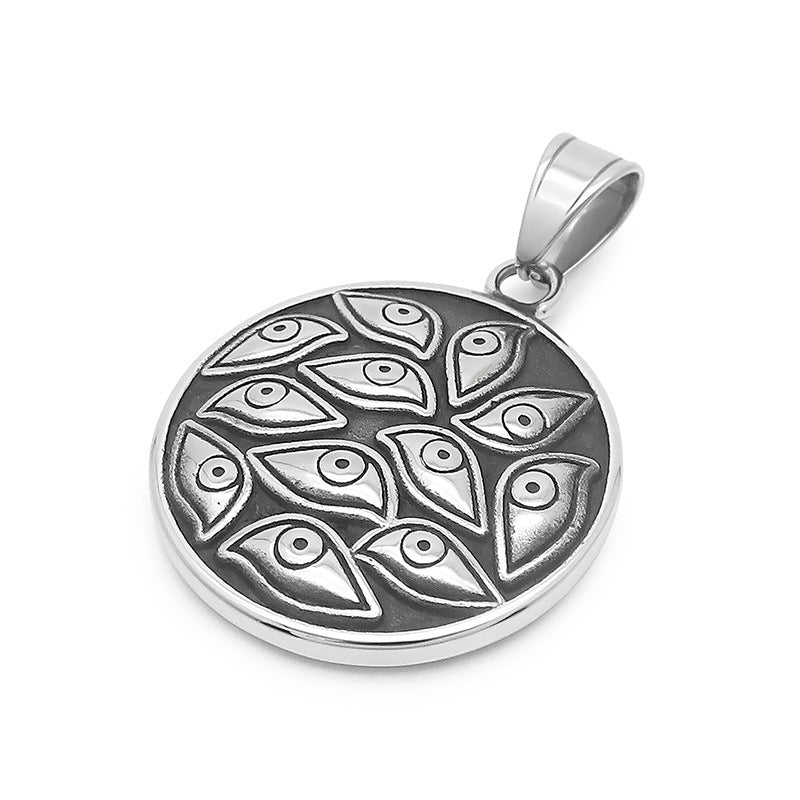 Vintage Devil's Eye Square Pendant, Bold Punk-Inspired Stainless Steel Accessory for Men