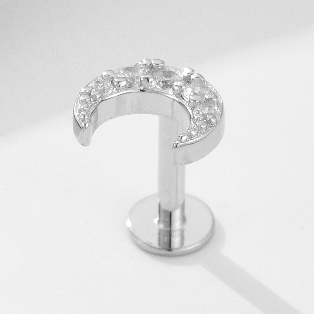 Planderful S925 Sterling Silver Moon Zircon Cartilage Spiral Ear Nails For Cartilage Piercing Lovers Everyday Wear