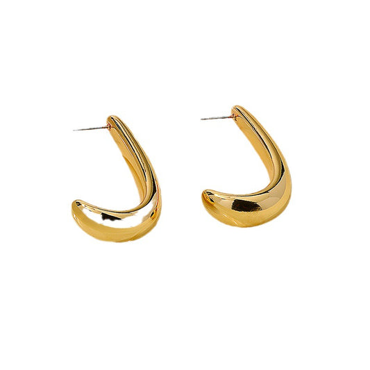 Luxurious CCB Curved Hook Earrings - Elegant Metal Earrings with European Flair