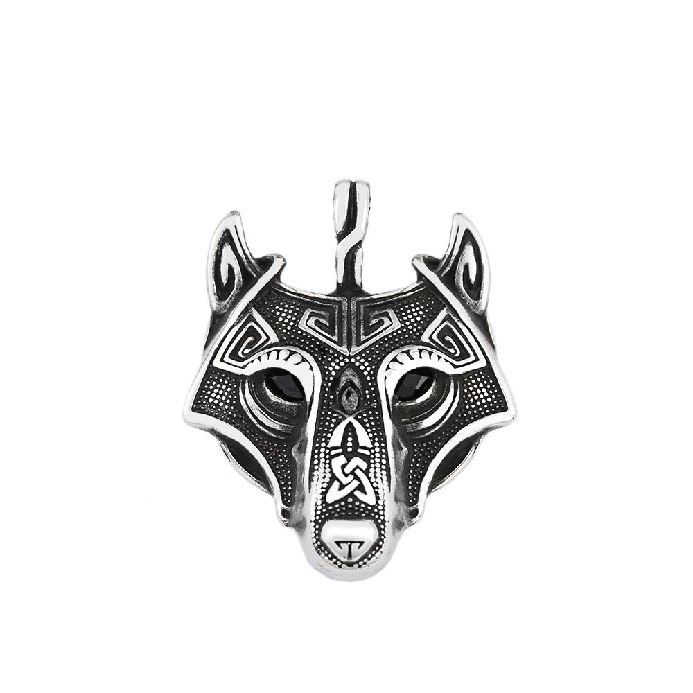 Foreign Trade Explosion Eye Stainless Steel Necklace Celtic Viking Wolf Head Pendant Jewelry for Men