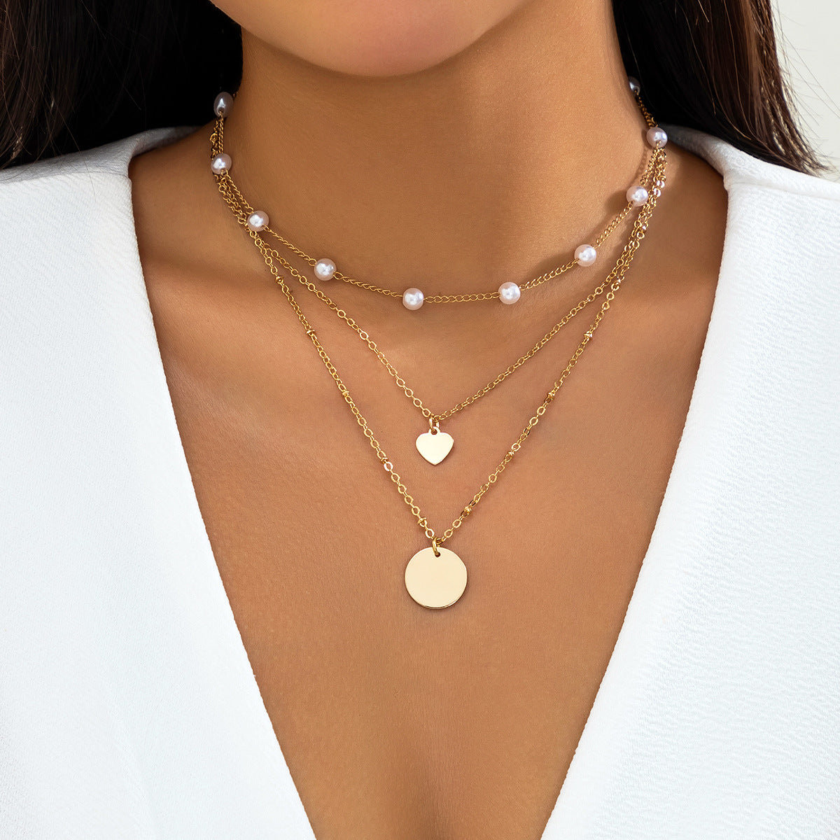 European and American Multi-layer Necklace Set with Geometric Pearl Pieces in Vienna Verve Collection