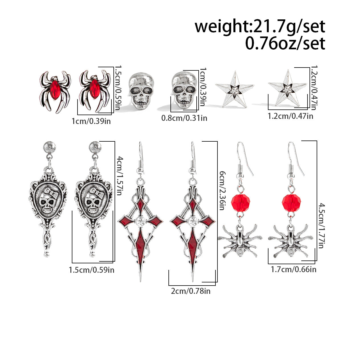 Planderful Gothic Halloween Earrings Set Spider Web Bat Blood Cross With Roses For Women Vienna Verve