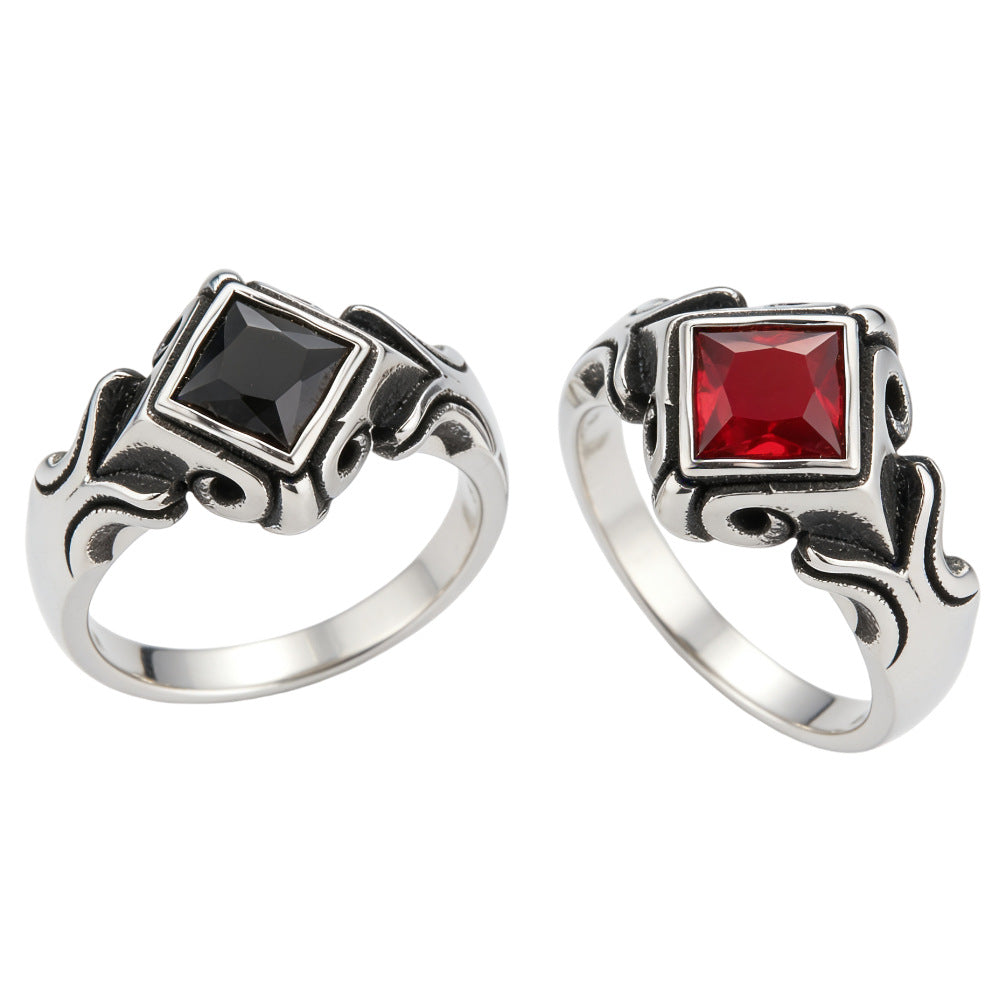 Planderful Zircon Ring For Men Unisex Titanium Steel Retro European American Style Prismatic Sparkle