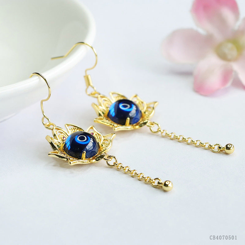 Lab-Grown Blue Spinel Sunflower Tassel Earrings