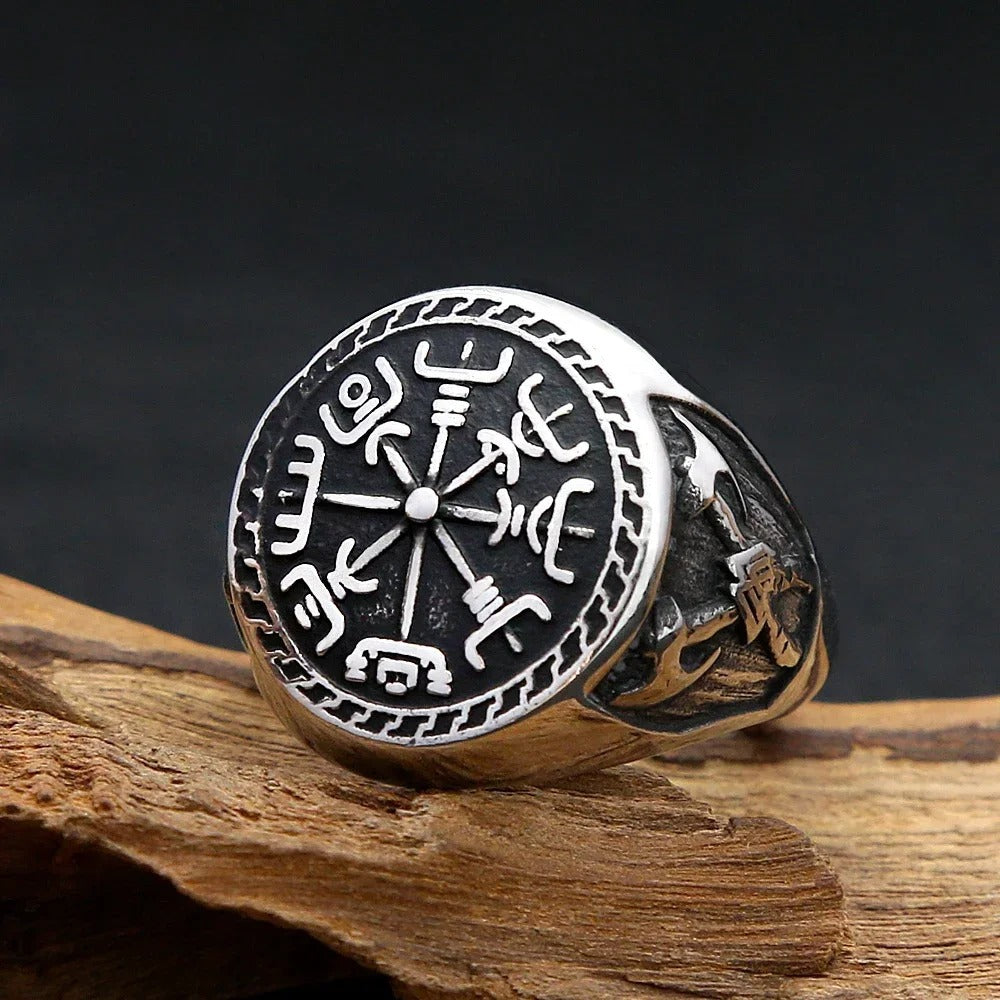 Viking Compass Stainless Steel Men's Ring