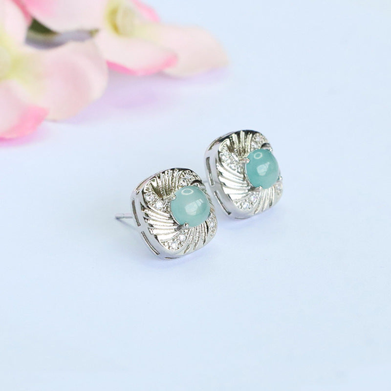 Blue-Water Jadeite Ripple Stud Earrings