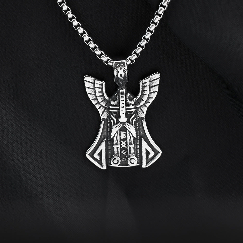 European and American Jewelry Wholesale Titanium Steel Men's Pendant Necklace Retro Viking Odin Warrior