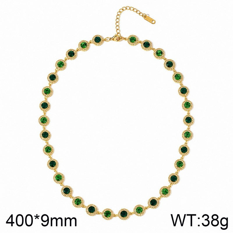 Light Color Zircon Ball Necklace, Court Style, Collarbone Chain, Stainless