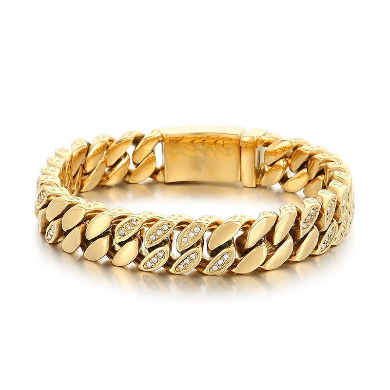 Planderful Mens Hip Hop Titanium Zircon 12mm Cuban Chain