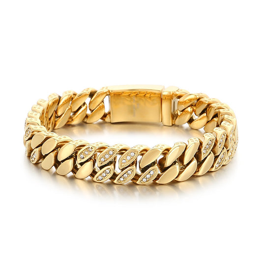 Planderful Mens Hip Hop Titanium Zircon 12mm Cuban Chain