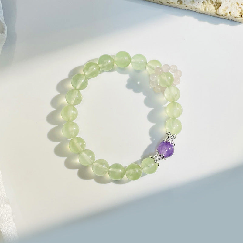 Natural Grape Stone Crystal Bracelet with Amethyst Running Ring