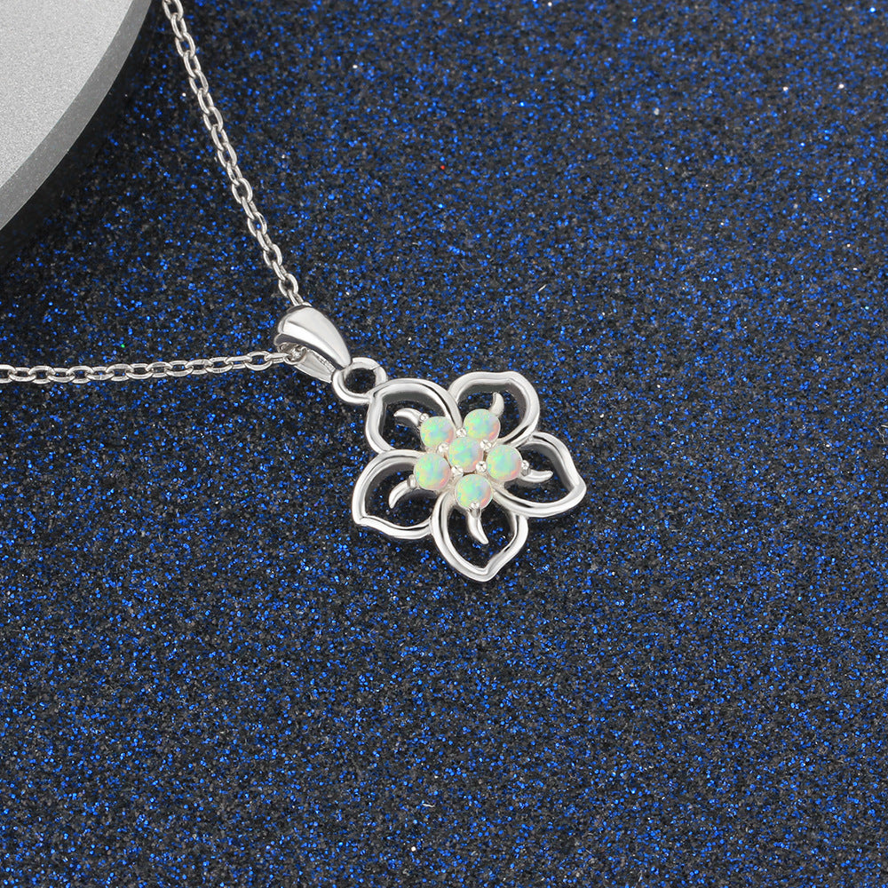 Planderful Jewelry Opal Necklace Flower Pendant