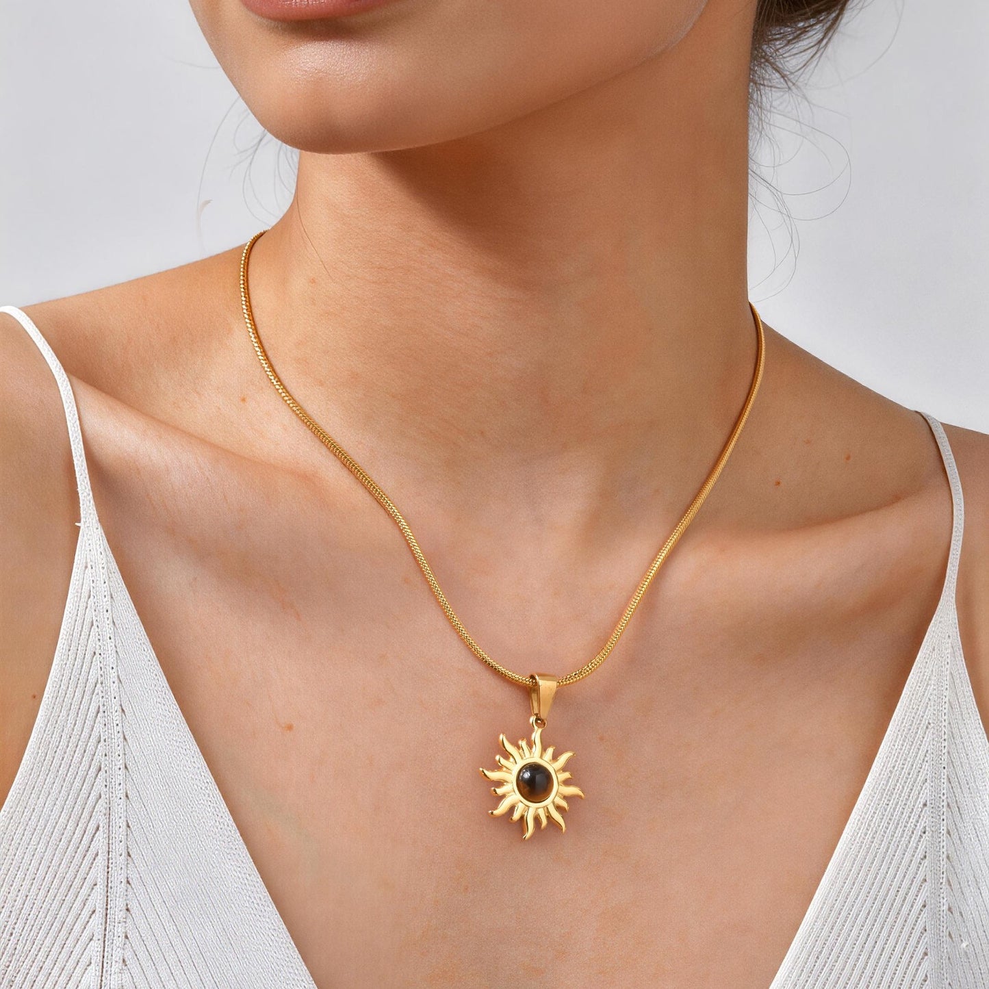 Medieval-Inspired Gold-Plated Stainless Steel Tiger's Eye Elegant Sun Necklace
