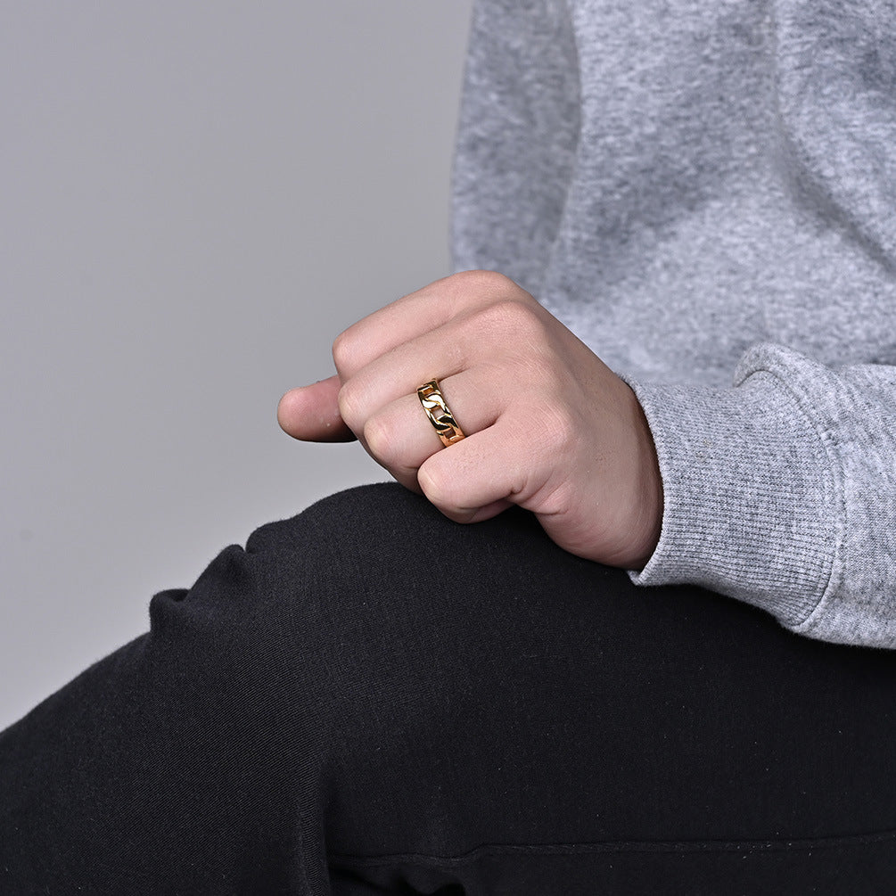 Planderful Everyday Genie Cuban Chain Ring Steel Unisex Jewelry For Men Women Street Style Durable