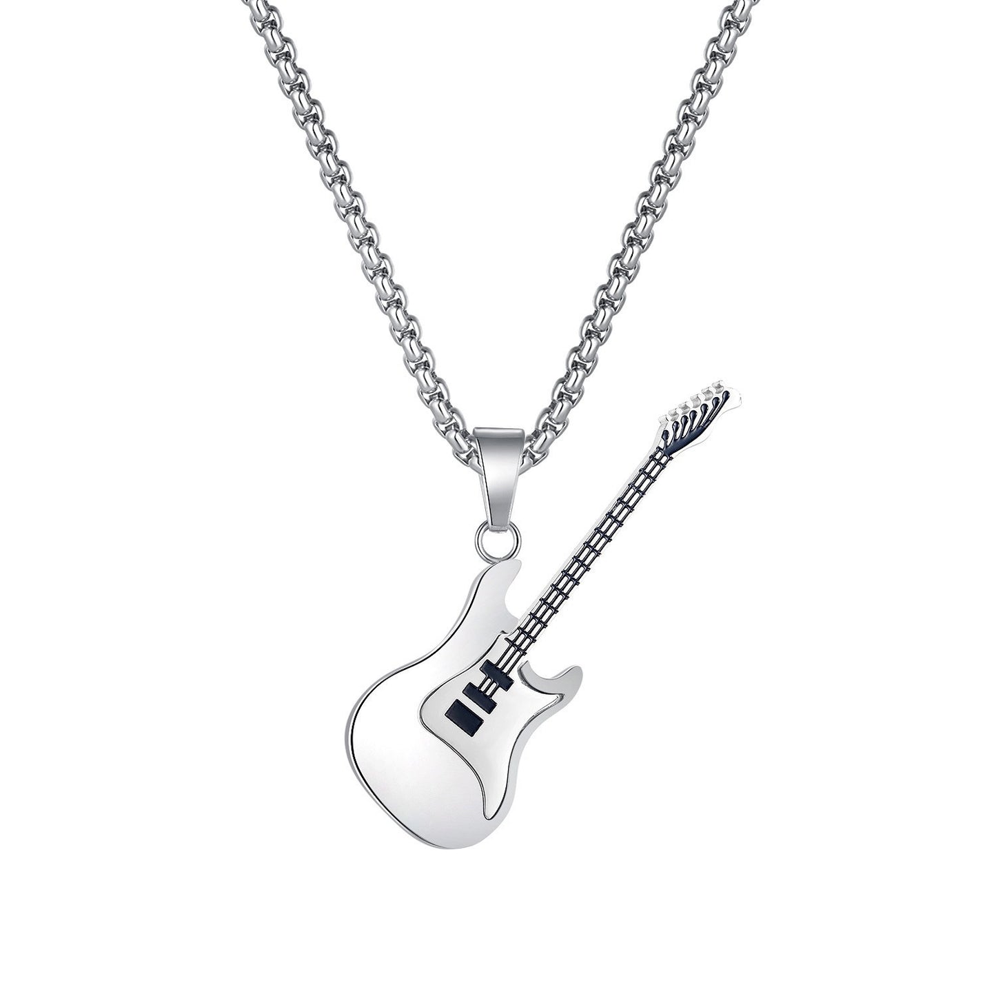 Planderful Stainless Steel Guitar Pendant Necklace Unisex Street Style Hip Hop Gift For Him And Her