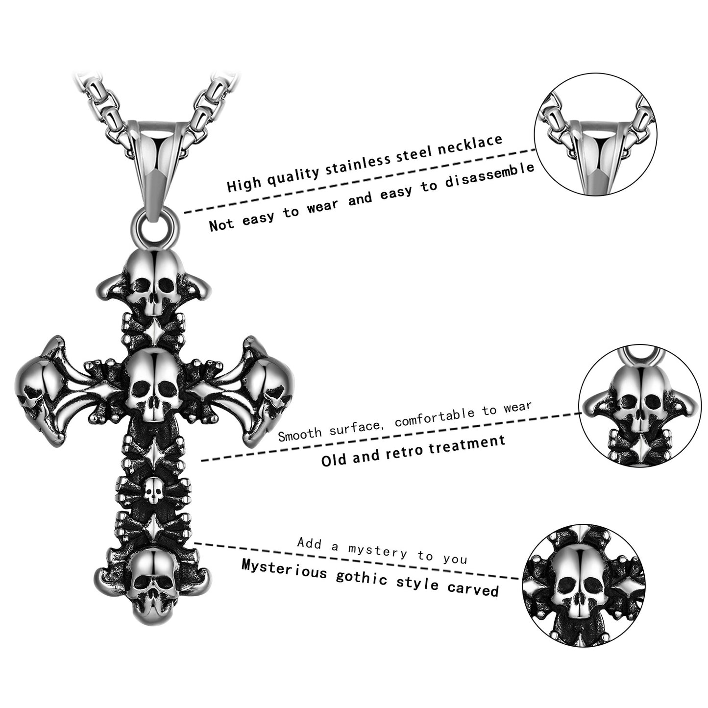 Titanium Steel Necklace – Statement Unisex Skull Cross Snake Bone Chain For Men And Women