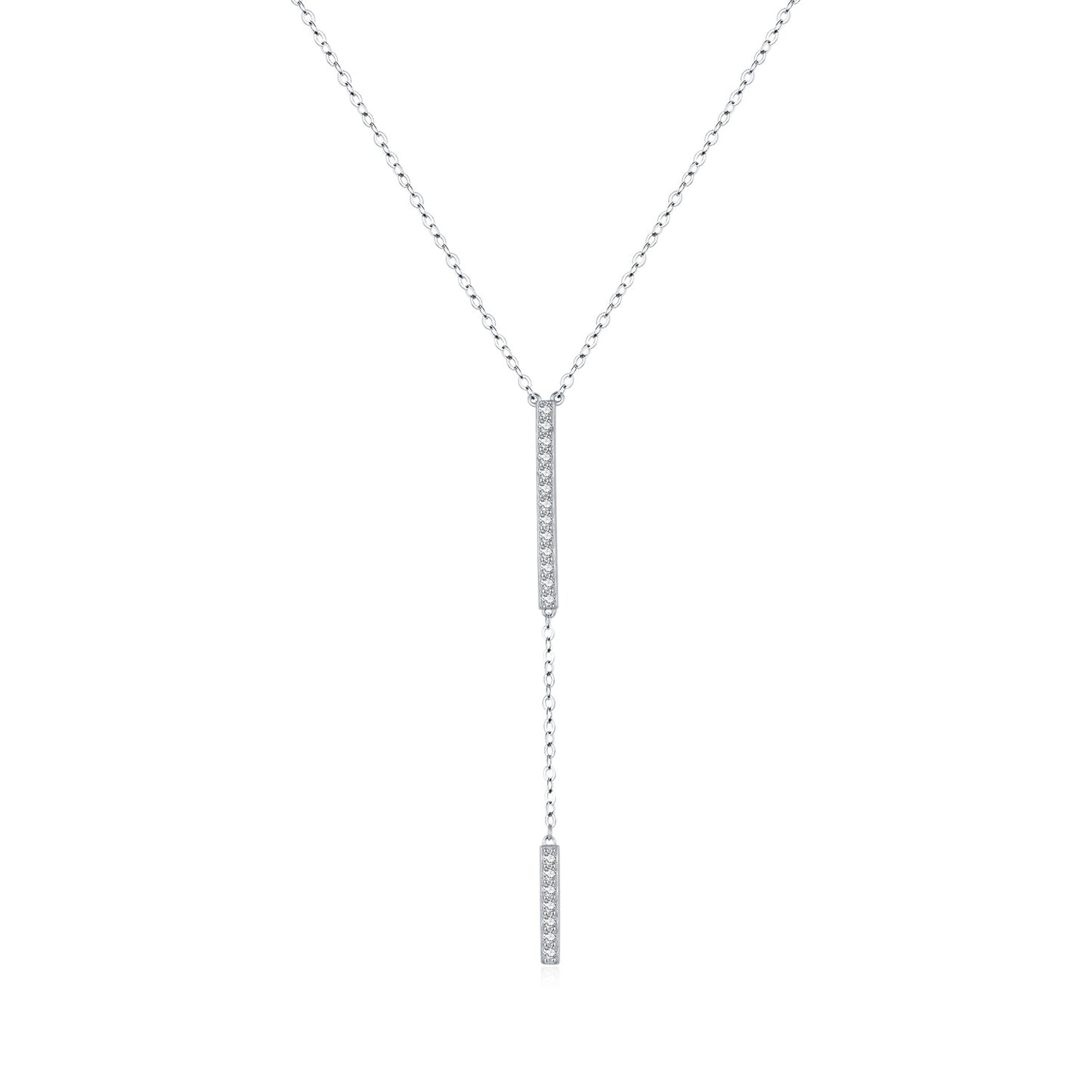 Planderful Everyday Genie S925 Sterling Silver Long Y Chain Necklace – Elegant Fashion Zircon Embellished