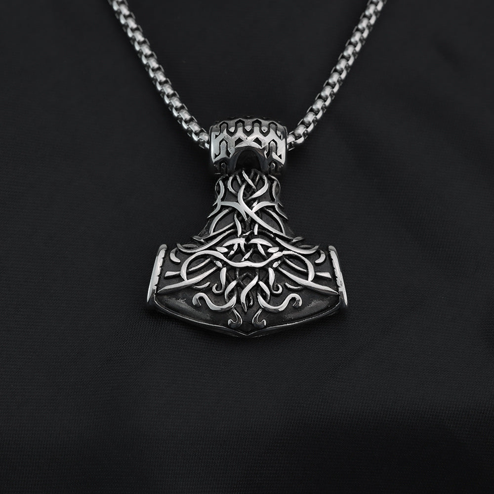 European and American Jewelry Wholesale Titanium Steel Men's Pendant Necklace Retro Viking Odin Hammer