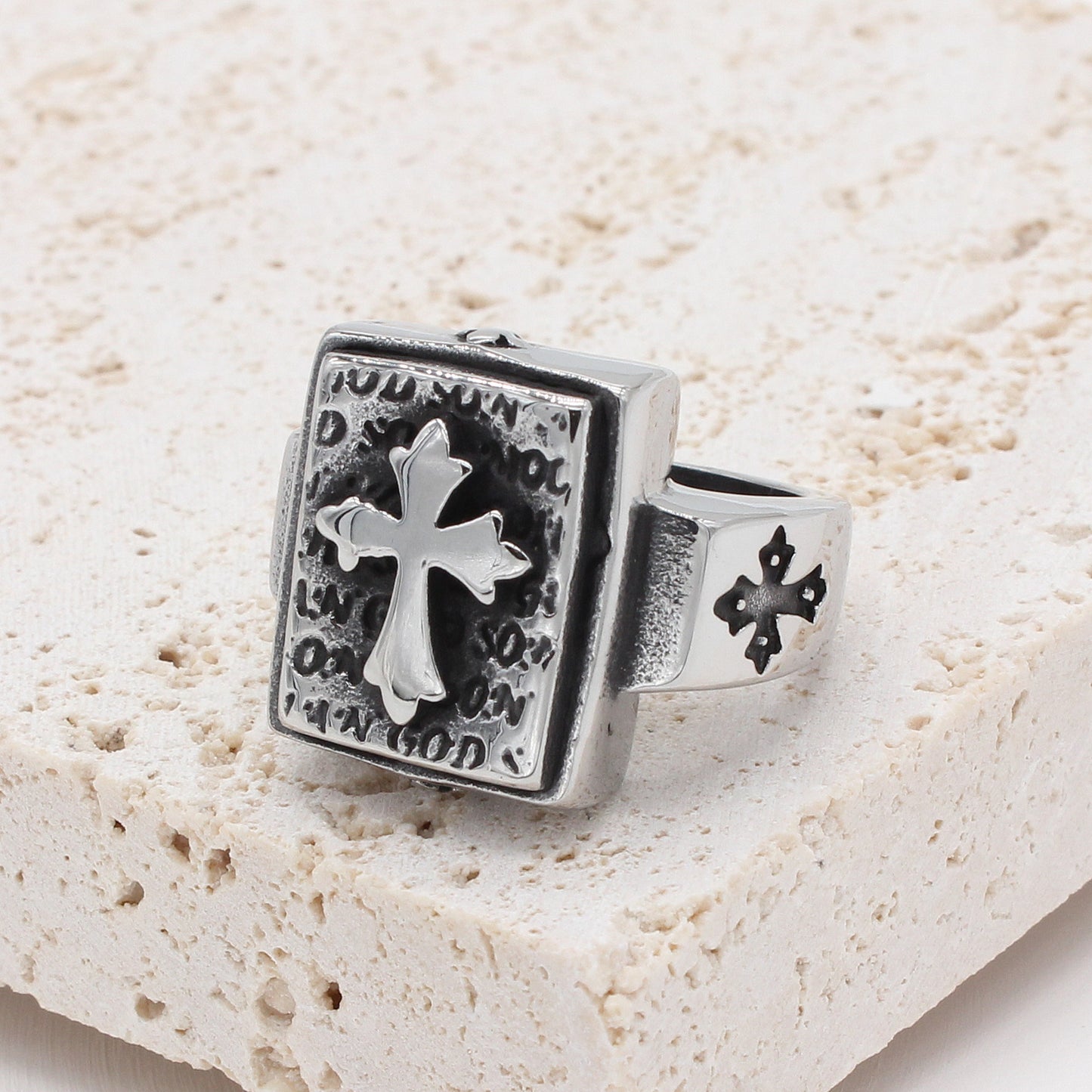 Planderful Personalized Cross Ring Titanium Steel Jewelry Unisex Retro European American Style For Men Women