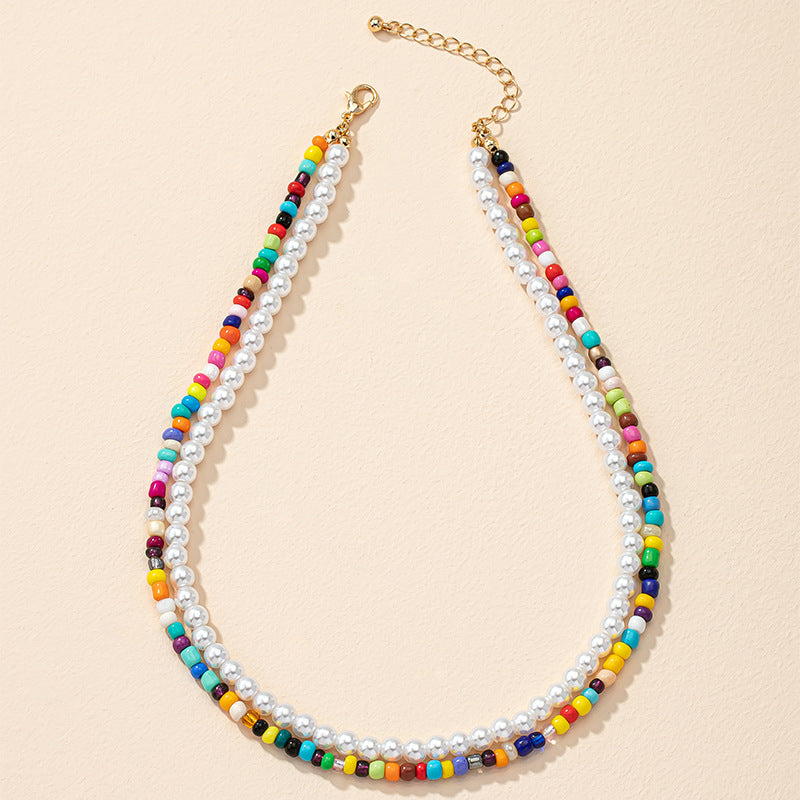 Vibrant Ethnic Pearl Necklace Set with European Flair