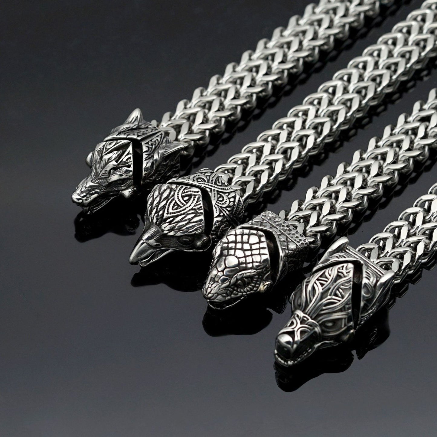 Planderful Stainless Steel Viking Bracelet For Men And Unisex Thick Chain Wolf Eagle Head Nordic Design
