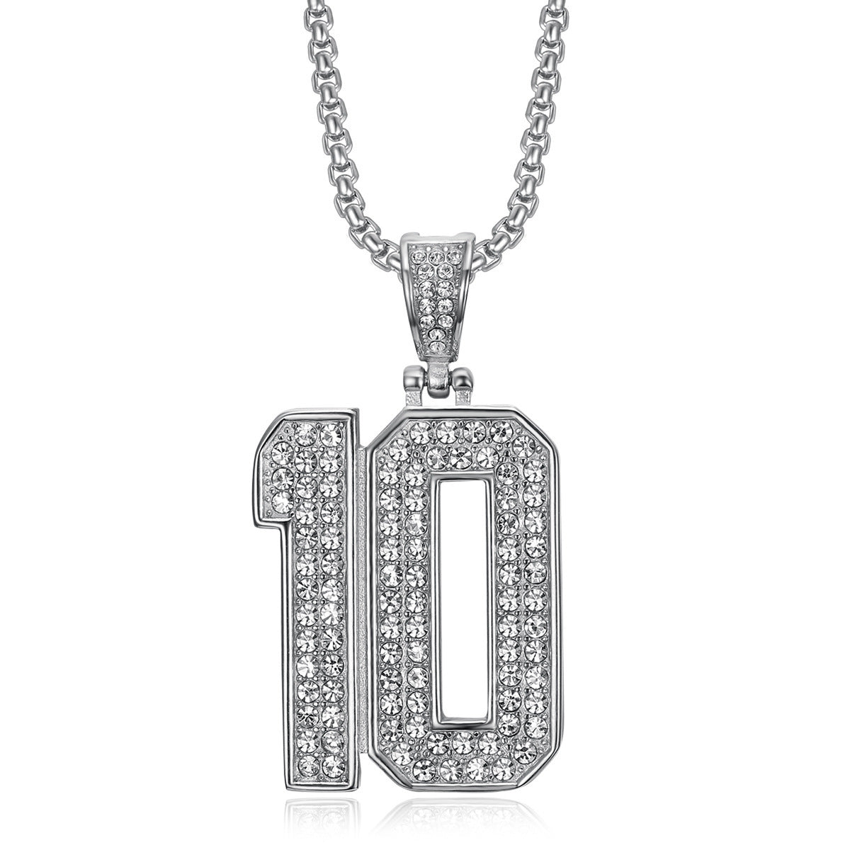 Planderful Hip Hop Jewelry Unisex Necklace Stainless Steel Gold Plated Zircon 10 Pendant Statement