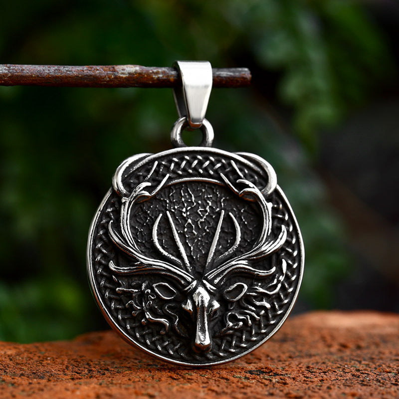 Stainless Steel Bone Cross Pendant – Deer Head Steel Pendant Necklace