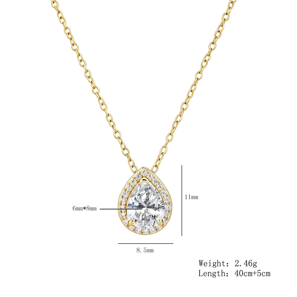 Water Drop-Shaped Zircon Sterling Silver Necklace And Full High-End