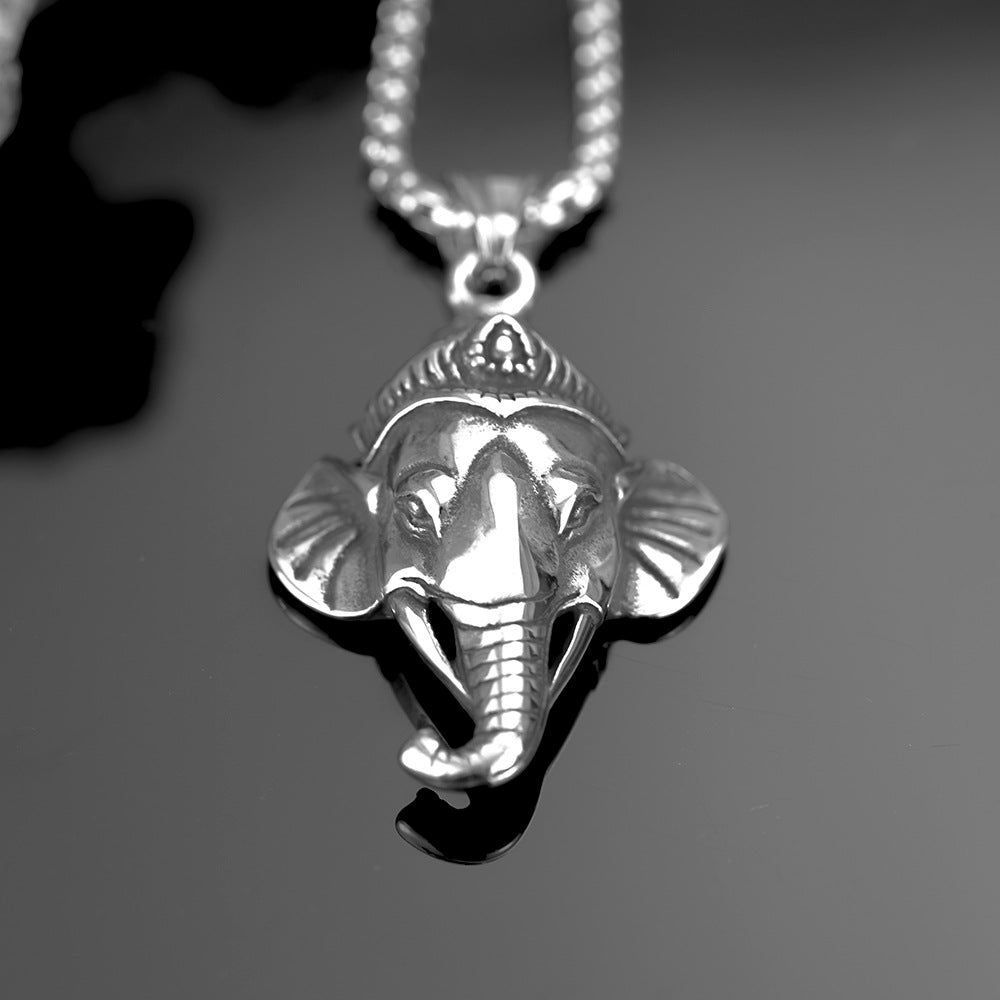 Retro Stainless Steel Men's Pendant Elephant Necklace Pendant