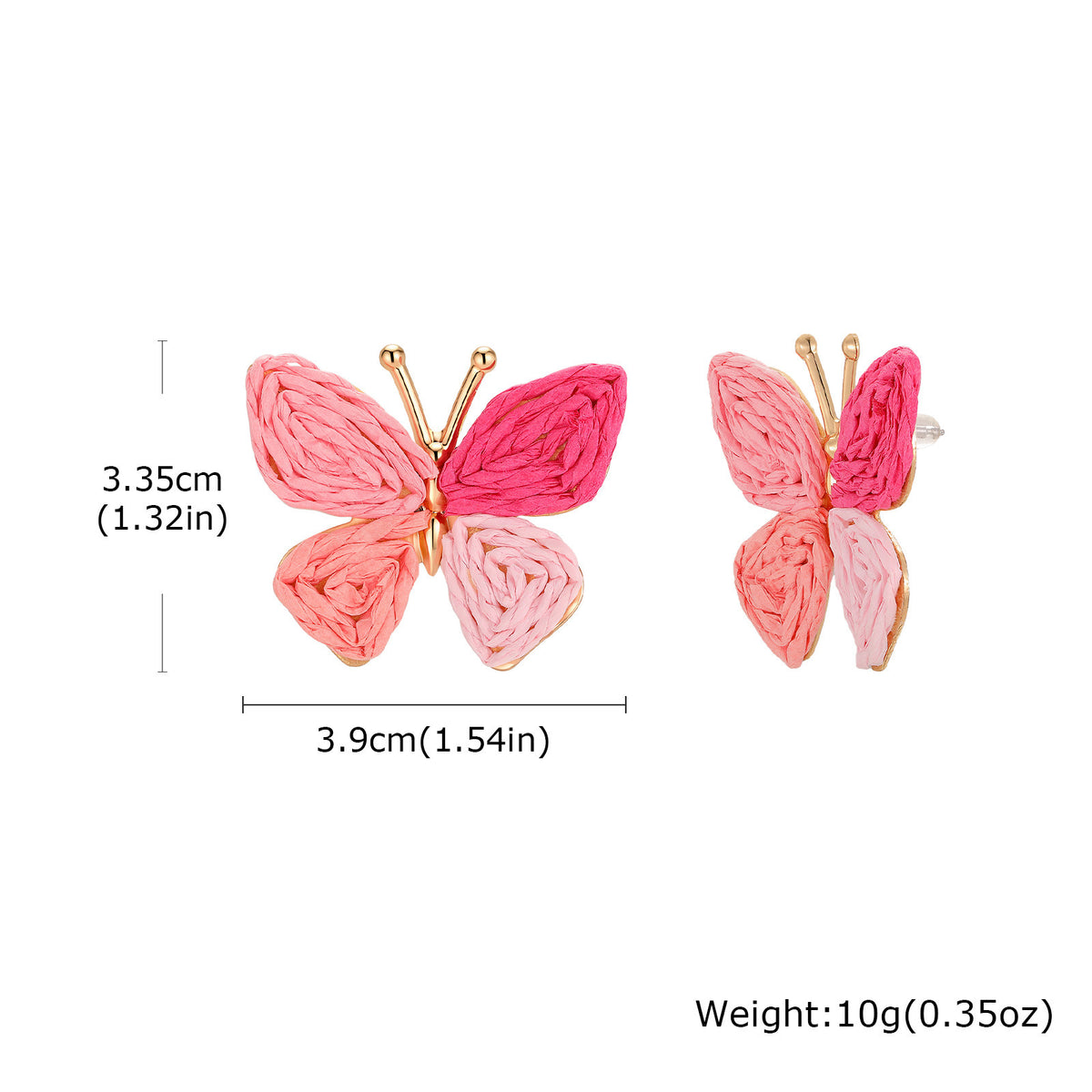 Shein Bohemian Vacation Wind Ears Hand-Woven Pink Rafite Earrings