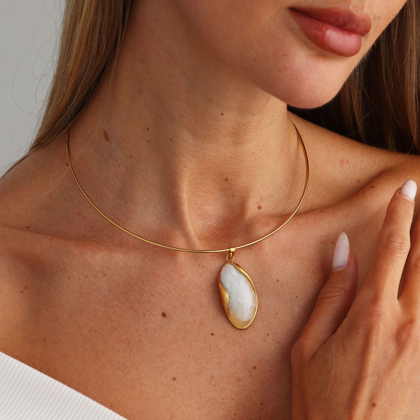Stainless Steel Short Choker Collar Retro Street Smudged Gem Necklace Necklace