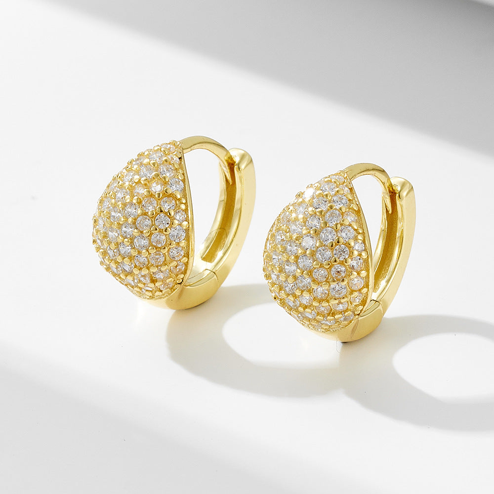 Micro-Inlaid Zircon Circle Ear Buckle S925 Sterling Silver Geometric Full Zircon Earrings