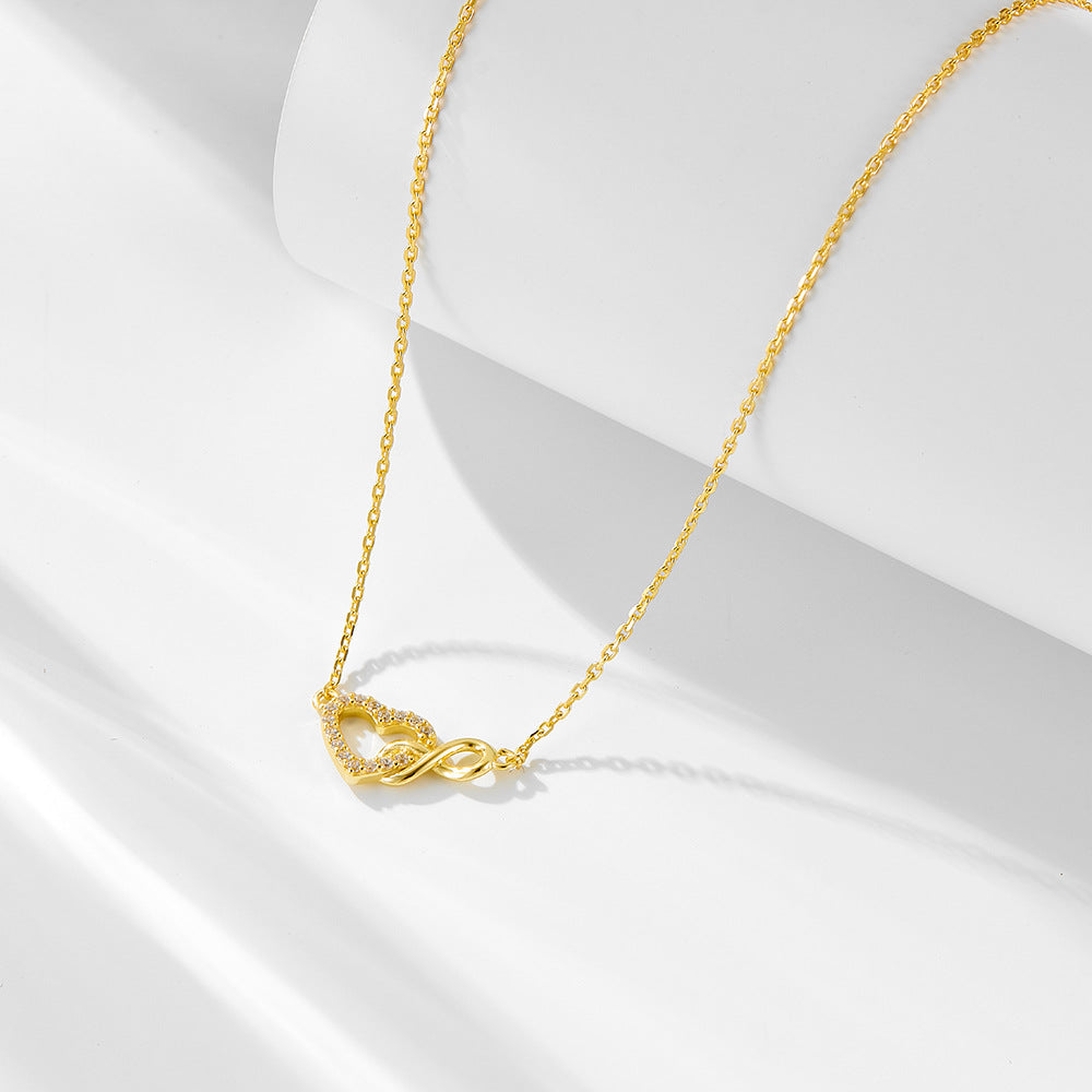 Lucky Figure-8 Infinite Heart-Shaped Sterling Silver Necklace Niche Versatile Necklace
