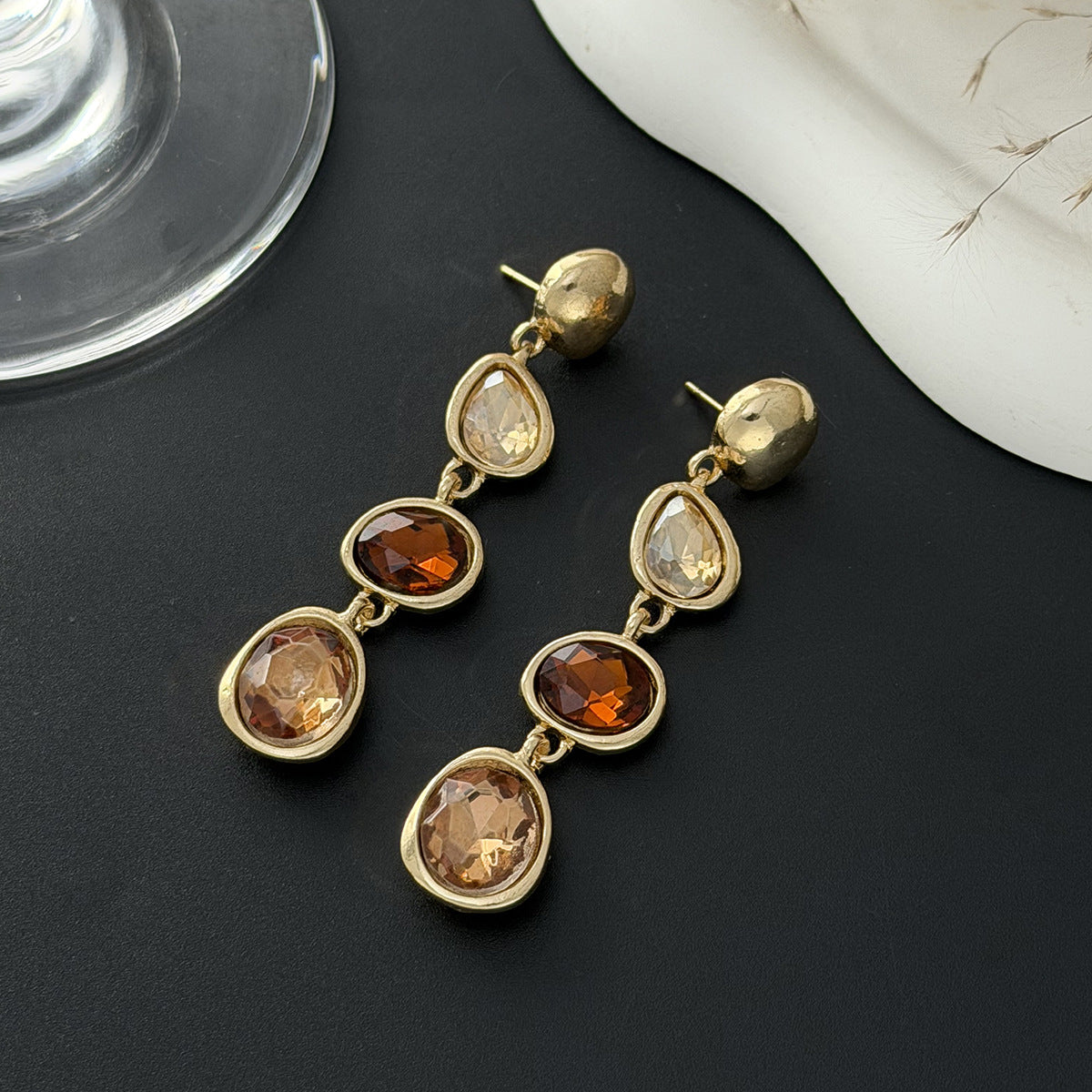 Planderful Vienna Verve Color Splicing Crystal Drop Earrings For Women Glamorous Long Fringe Statement Jewelry