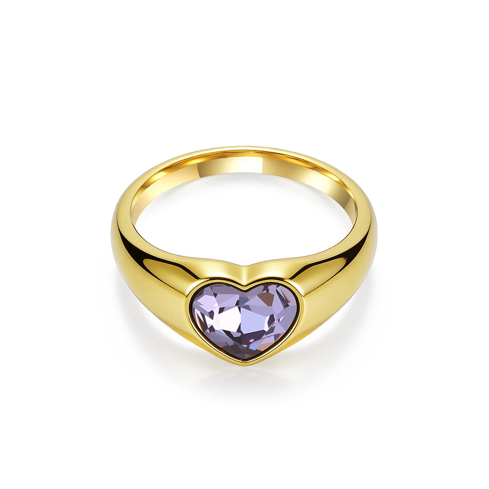 Heart Gold-Plated Stainless Steel Ring Unisex